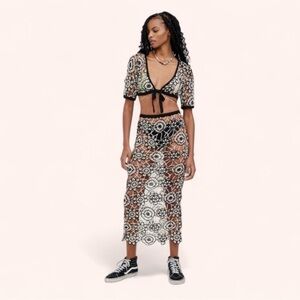 For Love and Lemons Sofia Crochet Skirt Crop Top Set NWT (top M / skirt S)